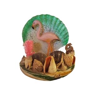 Vintage flamingo and seashell art